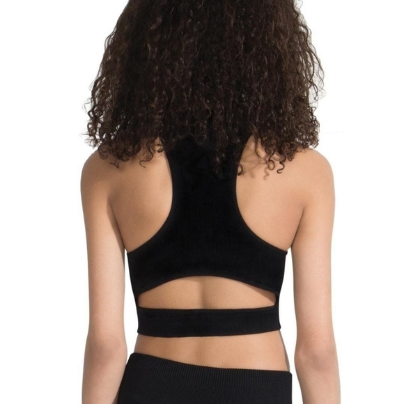 Capezio Black Ribbed Crop Dancer Ballet core Athleisure Top M/L - Picture 3 of 8